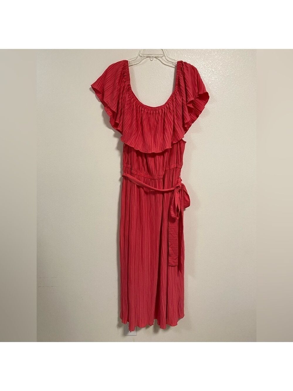 Lane Bryant Convertible Pleated Maxi Dress Coral Pink Plus Size 26/28